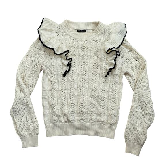 MOTF PREMIUM RUFFLE OPEN-KNIT SWEATER Size Medium - Picture 2 of 4